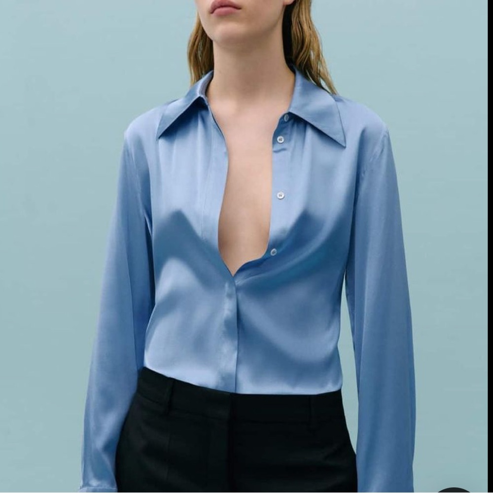 shimmery blue button down vintage blouse